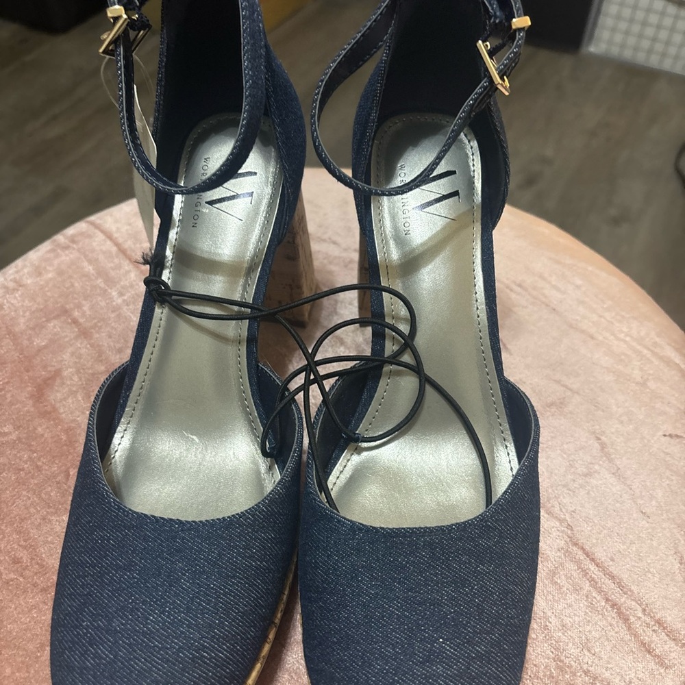 Worthington Navy Denim Block Heel Shoes - Picture 2 of 6